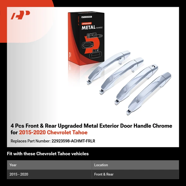 4 Pcs Front & Rear Upgraded Metal Exterior Door Handle Chrome for 2015-2020 Chevrolet Tahoe