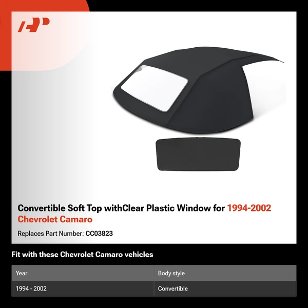 Convertible Soft Top withClear Plastic Window for 1994-2002 Chevrolet Camaro