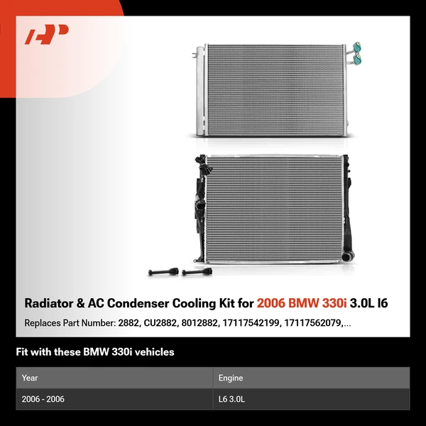 Radiator & AC Condenser Cooling Kit for 2006 BMW 330i 3.0L l6