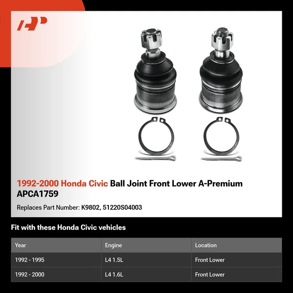 1992-2000 Honda Civic Ball Joint Front Lower A-Premium APCA1759