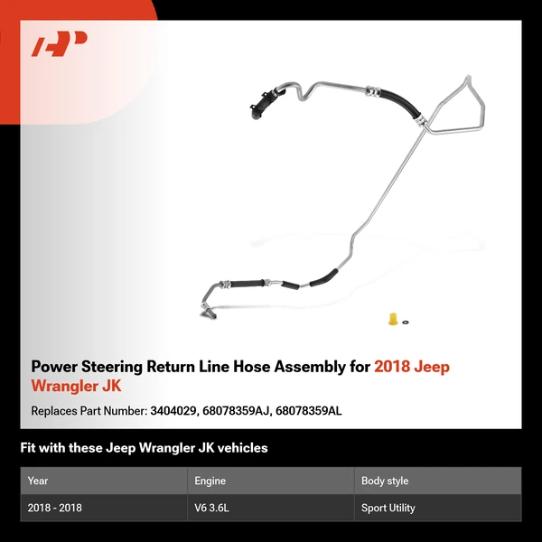 Power Steering Return Line Hose Assembly for 2018 Jeep Wrangler JK