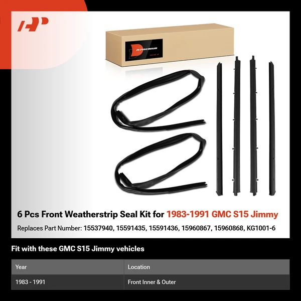 6 Pcs Front Weatherstrip Seal Kit for 1983-1991 GMC S15 Jimmy