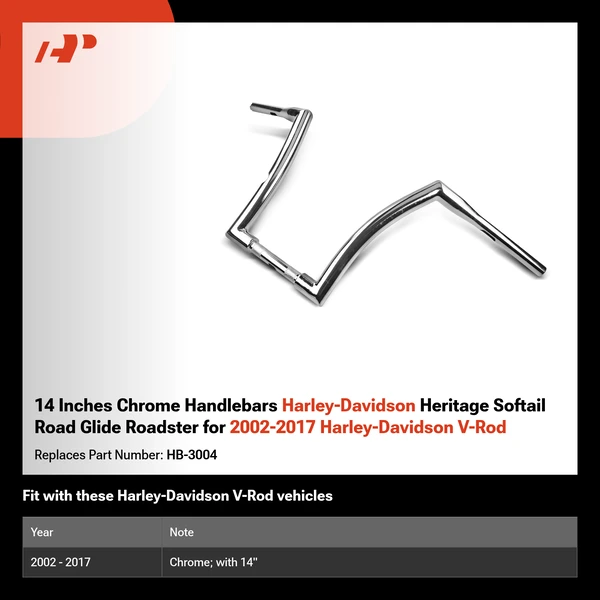 14 Inches Chrome Handlebars Harley-Davidson Heritage Softail Road Glide Roadster for 2002-2017 Harley-Davidson V-Rod