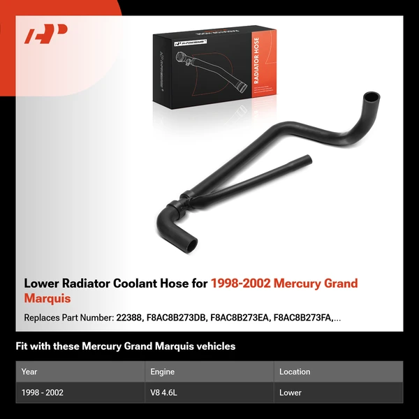 Lower Radiator Coolant Hose for 1998-2002 Mercury Grand Marquis