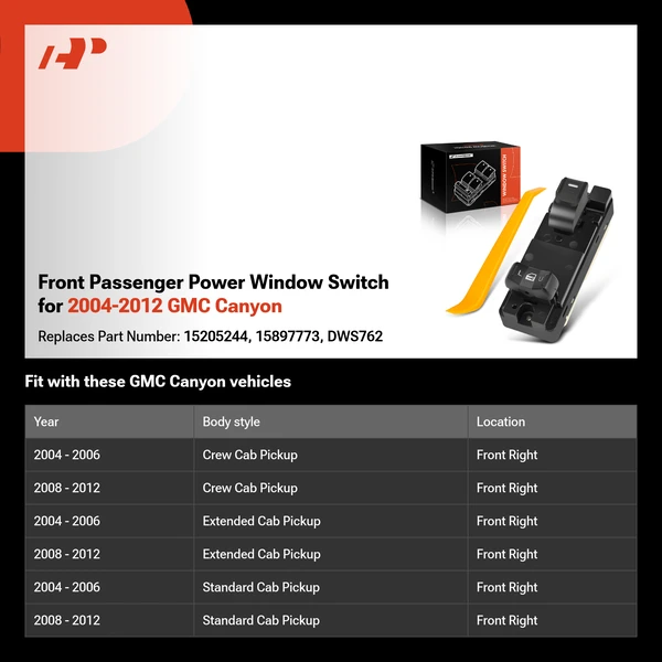 Front Passenger Power Window Switch for 2004-2012 GMC Canyon