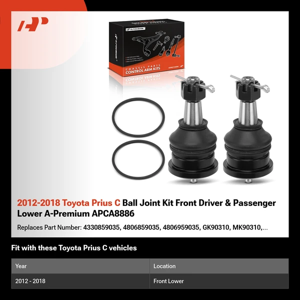 2012-2018 Toyota Prius C Ball Joint Kit Front Driver & Passenger Lower A-Premium APCA8886