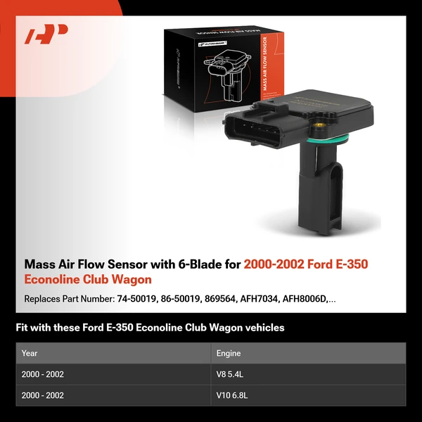 Mass Air Flow Sensor with 6-Blade for 2000-2002 Ford E-350 Econoline Club Wagon