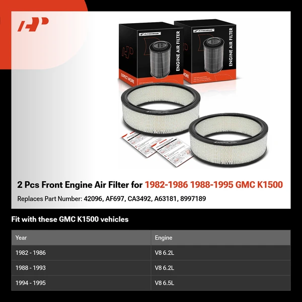 2 Pcs Front Engine Air Filter for 1982-1986 1988-1995 GMC K1500