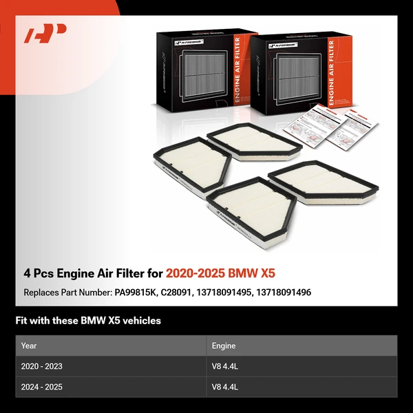 4 Pcs Engine Air Filter for 2020-2025 BMW X5