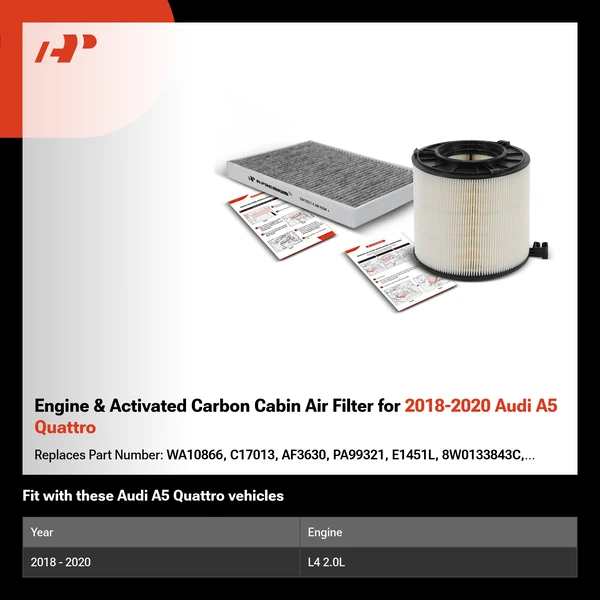 Engine & Activated Carbon Cabin Air Filter for 2018-2020 Audi A5 Quattro