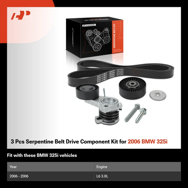 3 Pcs Serpentine Belt Drive Component Kit for 2006 BMW 325i