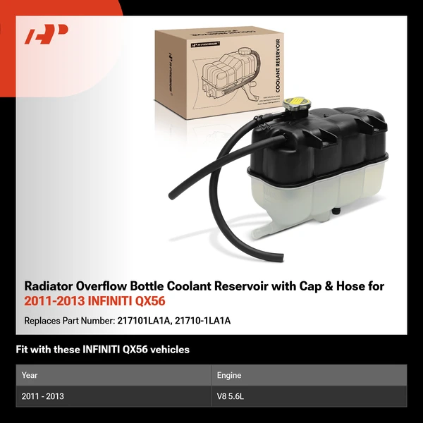 Radiator Overflow Bottle Coolant Reservoir with Cap & Hose for 2011-2013 INFINITI QX56