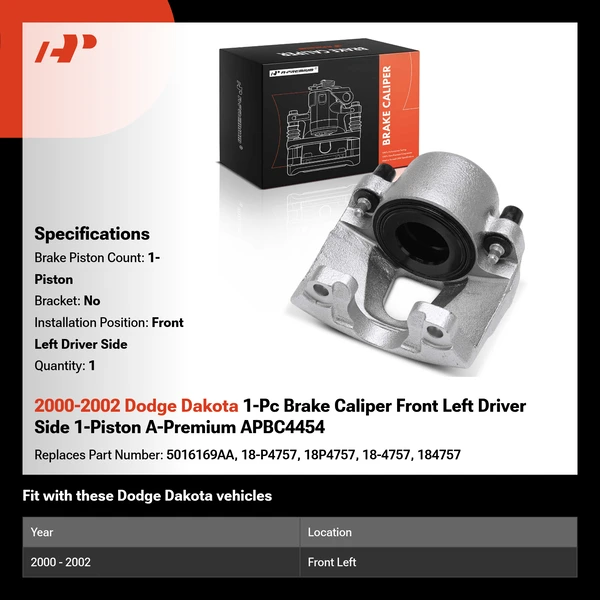 2000-2002 Dodge Dakota 1-Pc Brake Caliper Front Left Driver Side 1-Piston A-Premium APBC4454