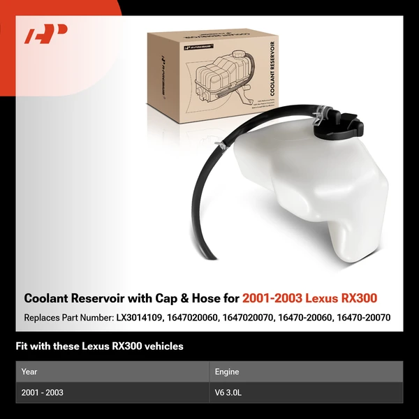 Coolant Reservoir with Cap & Hose for 2001-2003 Lexus RX300