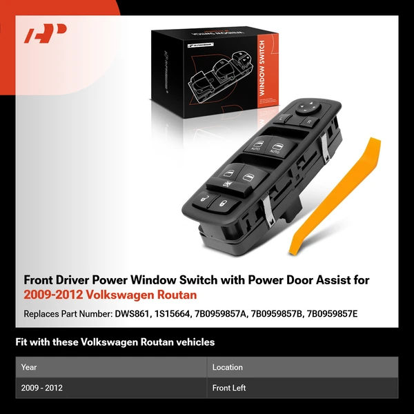 Front Driver Power Window Switch with Power Door Assist for 2009-2012 Volkswagen Routan