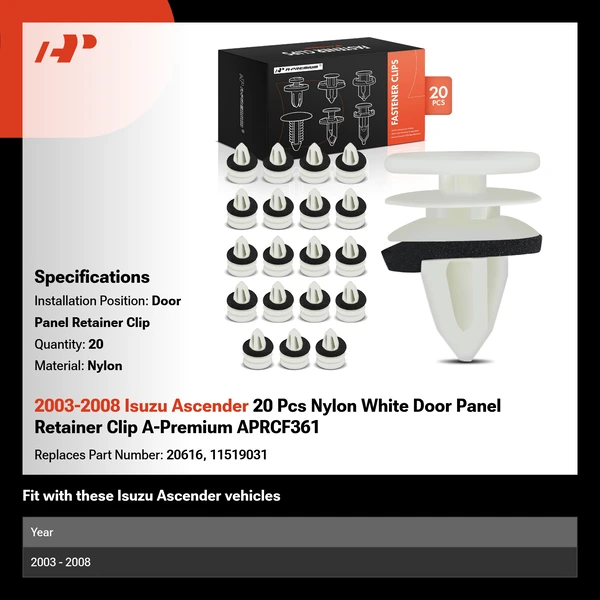 2003-2008 Isuzu Ascender 20 Pcs Nylon White Door Panel Retainer Clip A-Premium APRCF361
