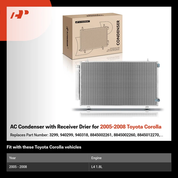 AC Condenser with Receiver Drier for 2005-2008 Toyota Corolla