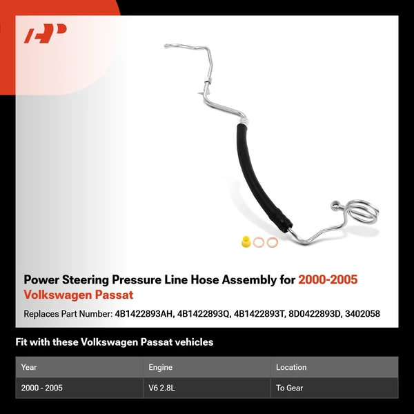 Power Steering Pressure Line Hose Assembly for 2000-2005 Volkswagen Passat