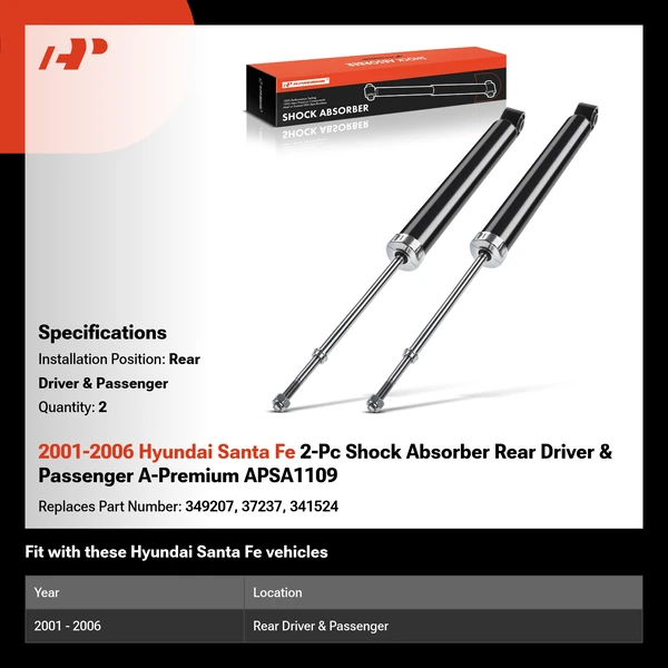 2001-2006 Hyundai Santa Fe 2-Pc Shock Absorber Rear Driver & Passenger A-Premium APSA1109