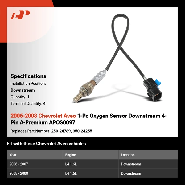 2006-2008 Chevrolet Aveo 1-Pc Oxygen Sensor Downstream 4-Pin A-Premium APOS0097