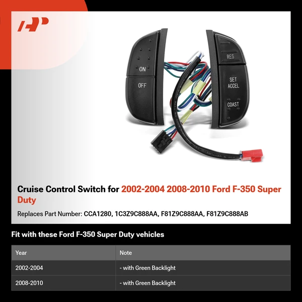 Cruise Control Switch for 2002-2004 2008-2010 Ford F-350 Super Duty