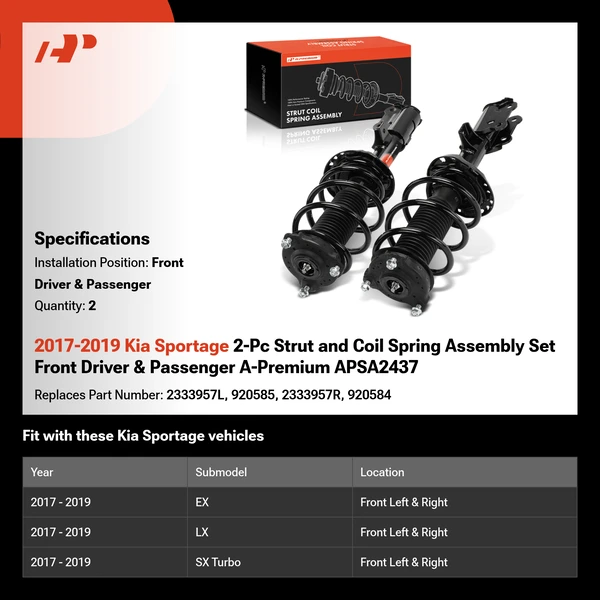 2017-2019 Kia Sportage 2-Pc Strut and Coil Spring Assembly Set Front Driver & Passenger A-Premium APSA2437