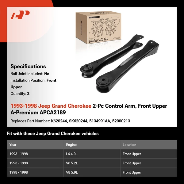 1993-1998 Jeep Grand Cherokee 2-Pc Control Arm, Front Upper A-Premium APCA2189