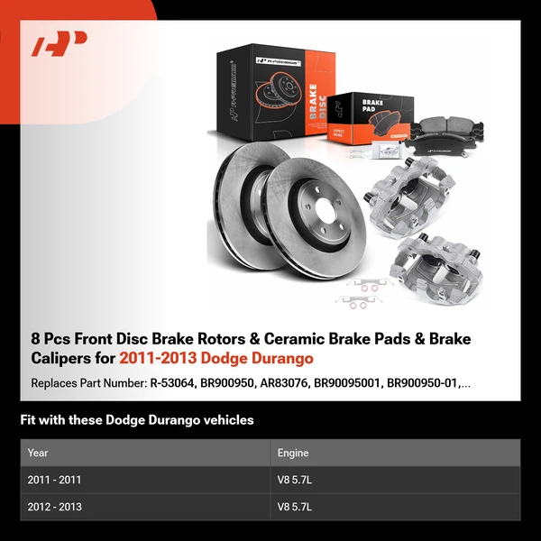 8 Pcs Front Disc Brake Rotors & Ceramic Brake Pads & Brake Calipers for 2011-2013 Dodge Durango