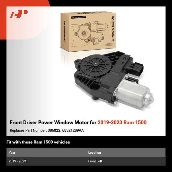 Front Driver Power Window Motor for 2019-2023 Ram 1500