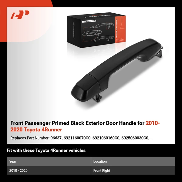 Front Passenger Primed Black Exterior Door Handle for 2010-2020 Toyota 4Runner