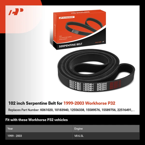102 inch Serpentine Belt for 1999-2003 Workhorse P32