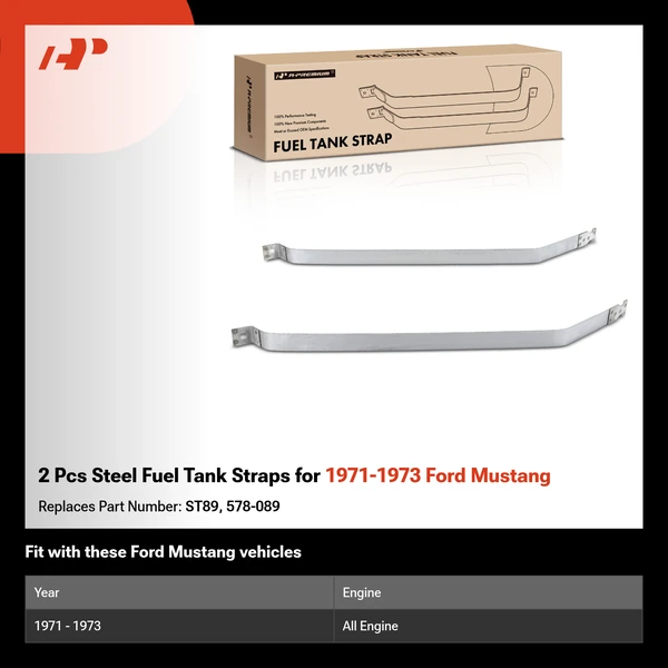 2 Pcs Steel Fuel Tank Straps for 1971-1973 Ford Mustang