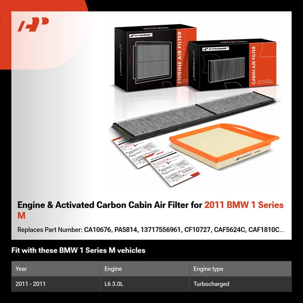 Engine & Activated Carbon Cabin Air Filter for 2011 BMW 1 Series M