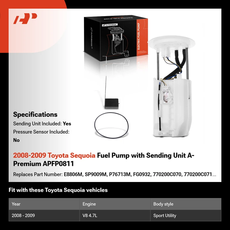 2008-2009 Toyota Sequoia Fuel Pump with Sending Unit A-Premium APFP0811
