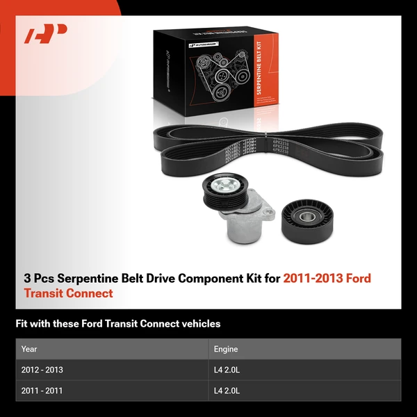 3 Pcs Serpentine Belt Drive Component Kit for 2011-2013 Ford Transit Connect