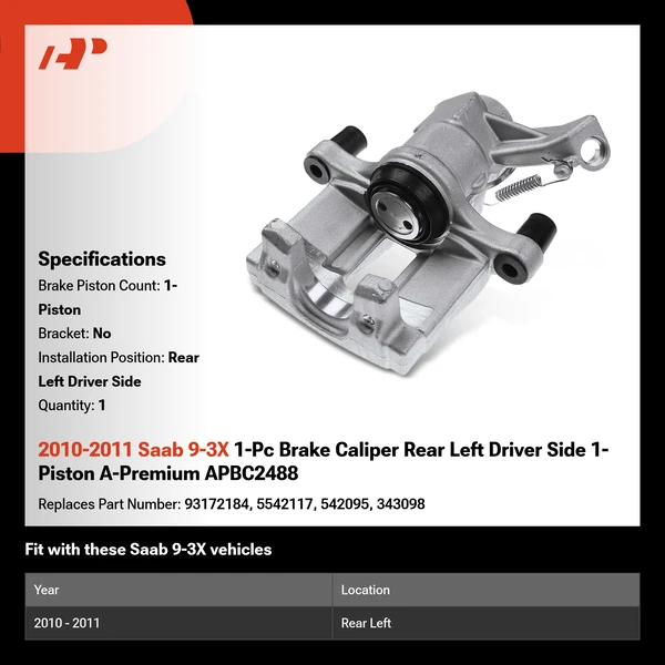 2010-2011 Saab 9-3X 1-Pc Brake Caliper Rear Left Driver Side 1-Piston A-Premium APBC2488
