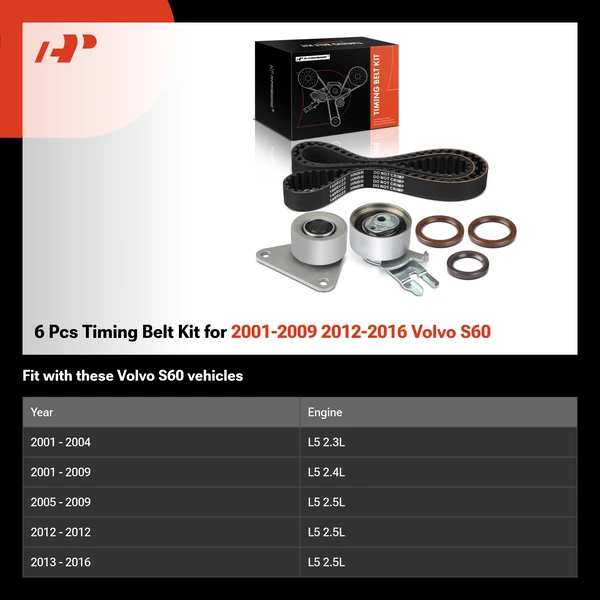 6 Pcs Timing Belt Kit for 2001-2009 2012-2016 Volvo S60