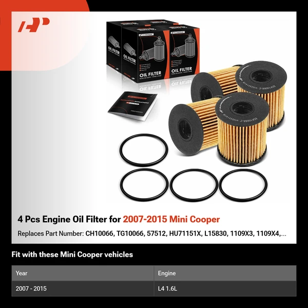 4 Pcs Engine Oil Filter for 2007-2015 Mini Cooper
