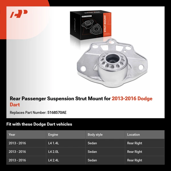 Rear Passenger Suspension Strut Mount for 2013-2016 Dodge Dart