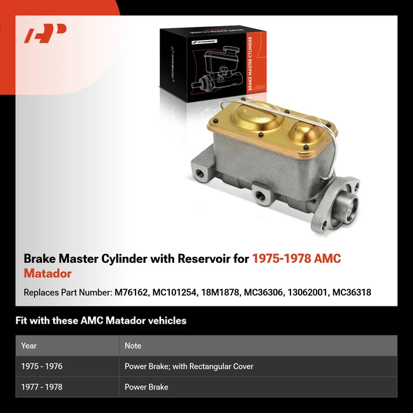 Brake Master Cylinder with Reservoir for 1975-1978 AMC Matador