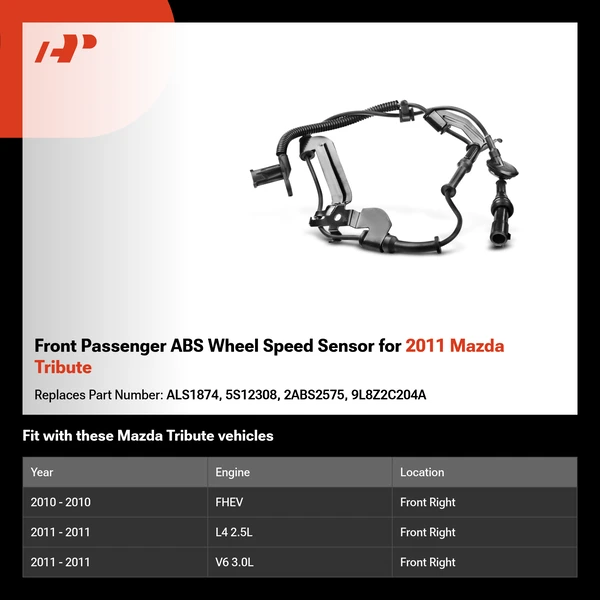 Front Passenger ABS Wheel Speed Sensor for 2011 Mazda Tribute