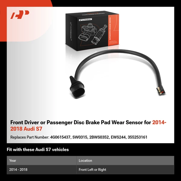 Front Driver or Passenger Disc Brake Pad Wear Sensor for 2014-2018 Audi S7