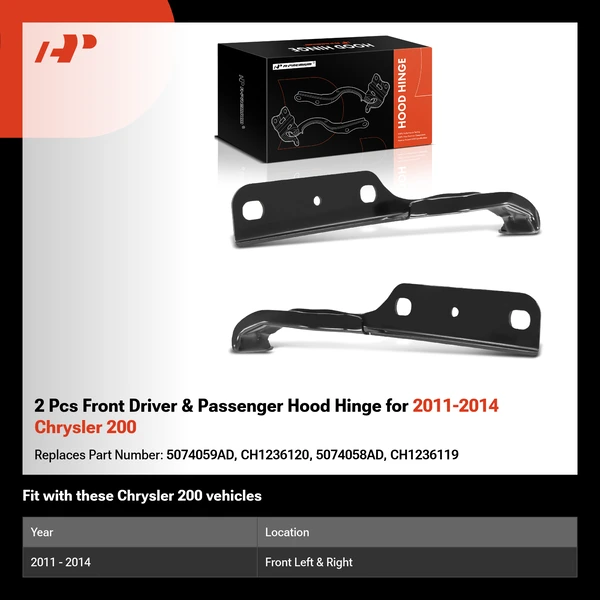 2 Pcs Front Driver & Passenger Hood Hinge for 2011-2014 Chrysler 200