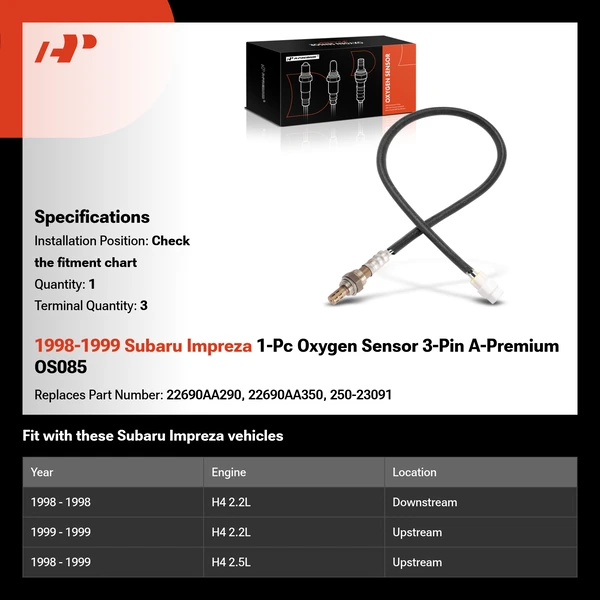 1998-1999 Subaru Impreza 1-Pc Oxygen Sensor 3-Pin A-Premium OS085