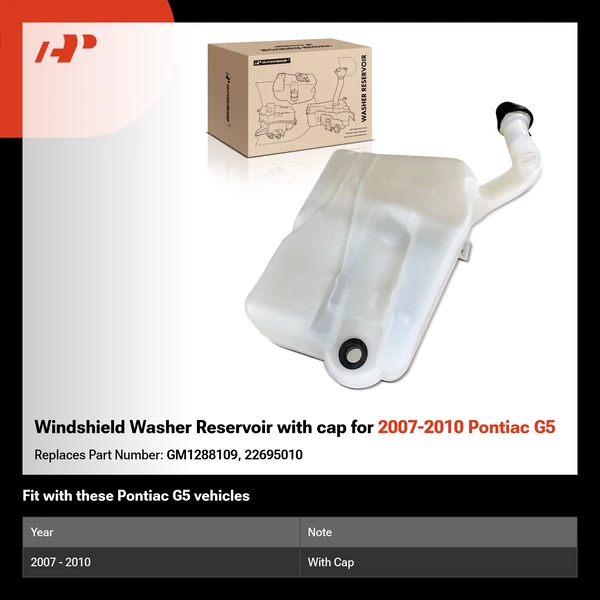 Windshield Washer Reservoir with cap for 2007-2010 Pontiac G5