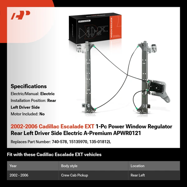 2002-2006 Cadillac Escalade EXT 1-Pc Power Window Regulator Rear Left Driver Side Electric A-Premium APWR0121