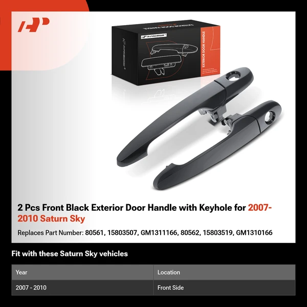 2 Pcs Front Black Exterior Door Handle with Keyhole for 2007-2010 Saturn Sky