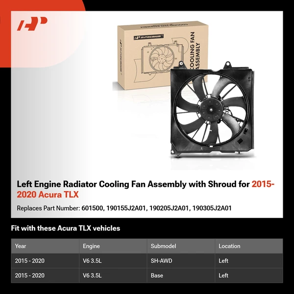 Left Engine Radiator Cooling Fan Assembly with Shroud for 2015-2020 Acura TLX