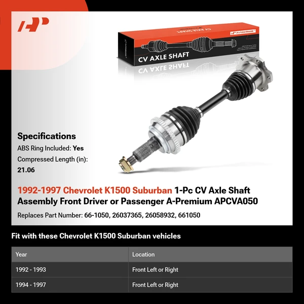1992-1997 Chevrolet K1500 Suburban 1-Pc CV Axle Shaft Assembly Front Driver or Passenger A-Premium APCVA050