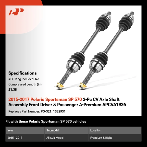 2015-2017 Polaris Sportsman SP 570 2-Pc CV Axle Shaft Assembly Front Driver & Passenger A-Premium APCVA1926